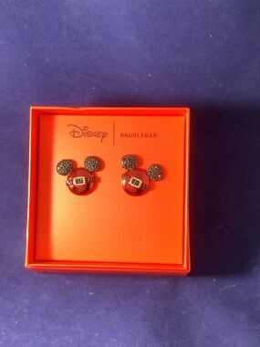Disney Red Enamel Mickey Stud Earrings with Black Pavé Ears